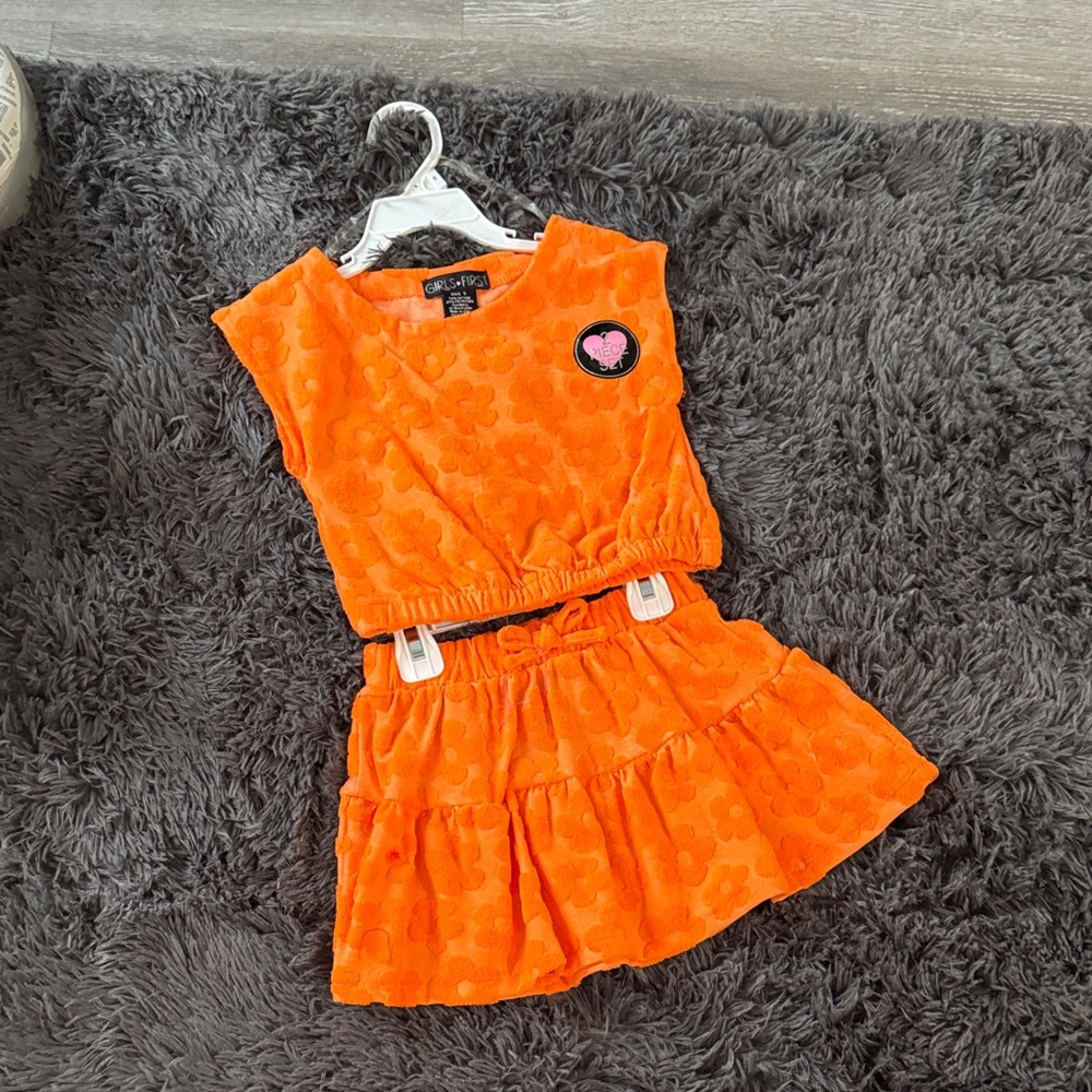 Orange Floral top and skirt with Heart Patch